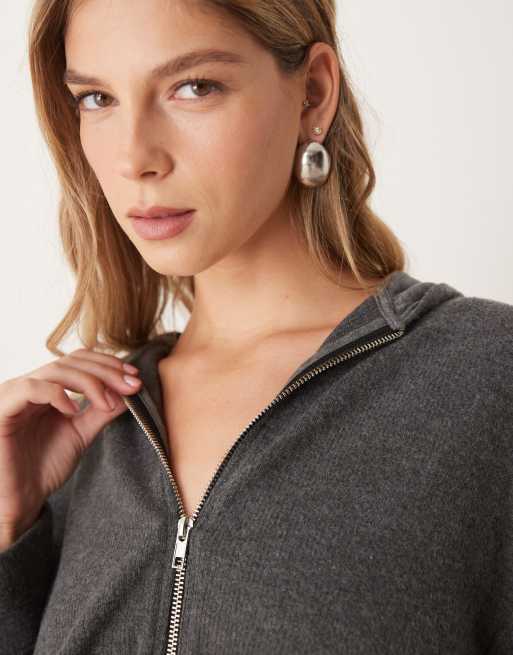 ASOS DESIGN – Superweicher Kapuzenpullover in grau meliert mit Reißverschluss, Kombiteil, 3 von 4