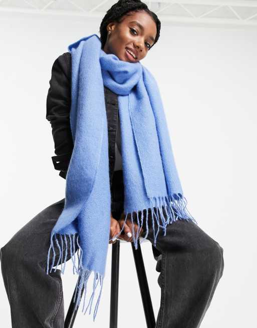 ASOS DESIGN – Superweicher, langer Webschal in Blau mit Fransen