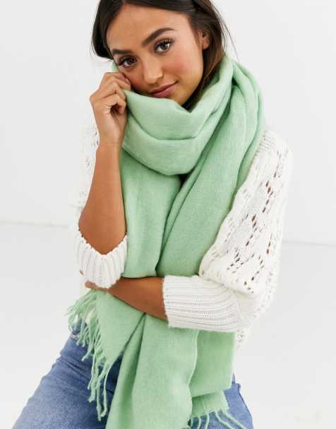 ASOS DESIGN – Superweicher, langer Webschal mit Quasten in Grün