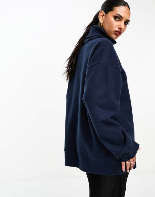 ASOS DESIGN – Superweicher Longline-Rollkragenpullover in Marineblau, Kombiteil, 3 von 4