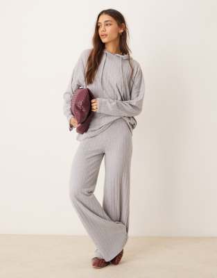 ASOS DESIGN - Superweicher Oversize-Kapuzenpullover in Grau mit Longline-Schnitt und breiter Rippenstruktur, Kombiteil