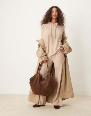 ASOS DESIGN - Superweicher Oversize-Kapuzenpullover in Hellbeige mit Longline-Schnitt und breiter Rippenstruktur, Kombit...