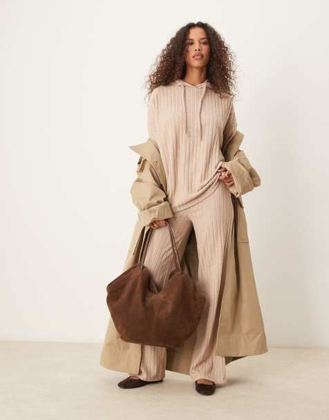 ASOS DESIGN – Superweicher Oversize-Kapuzenpullover in Hellbeige mit Longline-Schnitt und breiter Rippenstruktur, Kombiteil - view 1