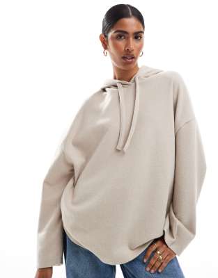 ASOS DESIGN - Superweicher Oversize-Kapuzenpullover in warmem Cremeweiß, Kombiteil-Neutral