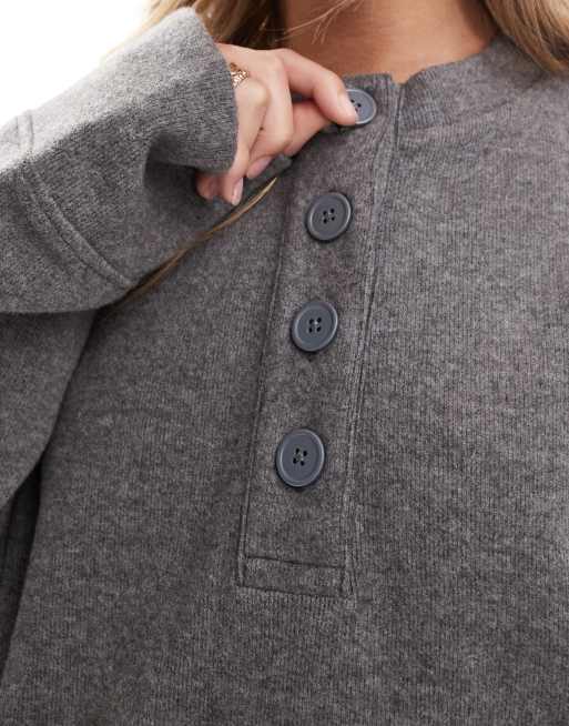 ASOS DESIGN – Superweicher Oversize-Pullover in Anthrazit mit Henley-Ausschnitt, 4 von 4