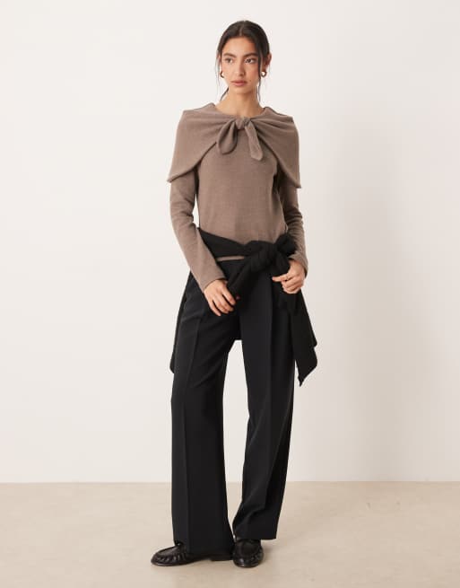 ASOS DESIGN – Superweicher Pullover in Mokka mit gebundenem Cape-Detail, 2 von 4
