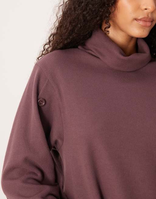 ASOS DESIGN – Superweicher Pullover in verwaschenem Pflaumenlila mit weiten Ärmeln und Knopfdetails, Kombiteil, 2 von 4