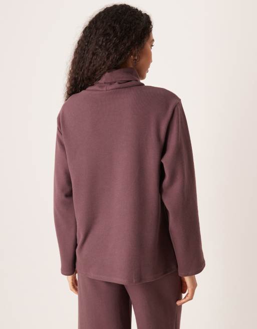 ASOS DESIGN – Superweicher Pullover in verwaschenem Pflaumenlila mit weiten Ärmeln und Knopfdetails, Kombiteil, 3 von 4