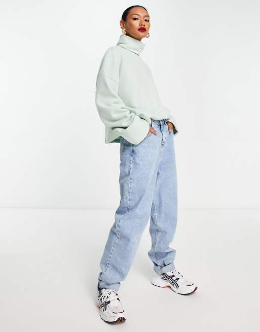 ASOS DESIGN – Superweicher Rollkragenpullover in Minzgrün meliert mit Bündchen 