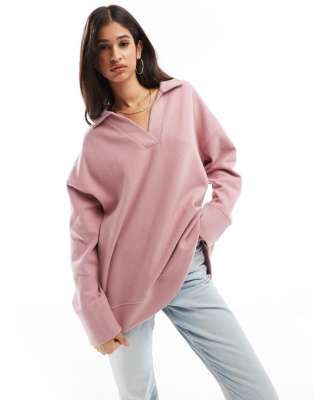 ASOS DESIGN - Superweicher Rugby-Pullover in Rosa mit langem Schnitt