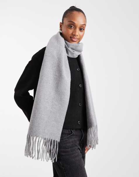 ASOS DESIGN – Superweicher Schal aus Webstoff in Grau meliert mit Bommeln - view 1
