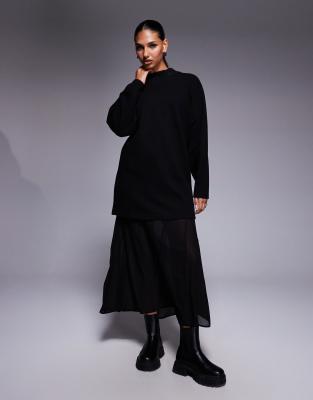 ASOS DESIGN - Superweiches 2-in-1-Maxikleid in Schwarz mit Godet-Rock aus Chiffon-Keine Farbe