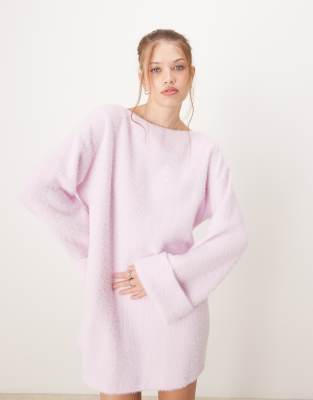 ASOS DESIGN - Superweiches, flauschiges Mini-Pulloverkleid in Rosa mit lockerem Schnitt