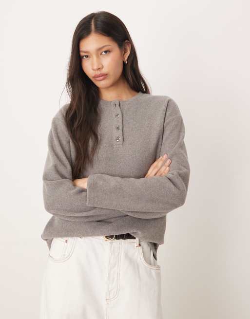 ASOS DESIGN – Superweiches Henley-Sweatshirt in Cremeweiß mit Oversize-Schnitt