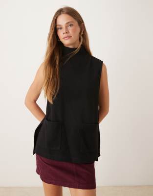 ASOS DESIGN - Superweiches, hochgeschlossenes Boxy-Fit-Tanktop in Schwarz