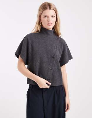 ASOS DESIGN - Superweiches, kastiges Oberteil in Anthrazit mit Trichterkragen und Knopfleiste-Grau