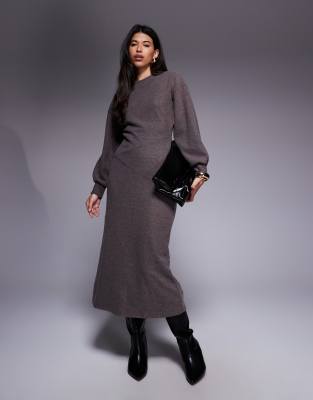ASOS DESIGN - Superweiches, langärmliges Maxikleid in Schokobraun meliert mit Ziernaht-Brown