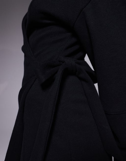 ASOS DESIGN – Superweiches, langärmliges Minikleid in Schwarz mit Wickeldetail vorne, 2 von 4