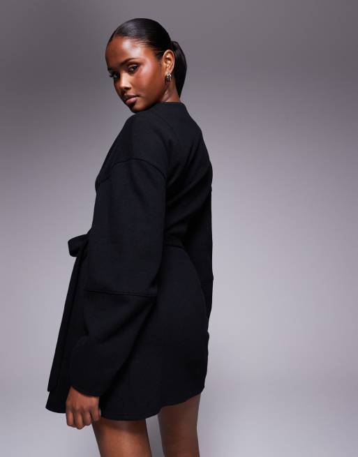 ASOS DESIGN – Superweiches, langärmliges Minikleid in Schwarz mit Wickeldetail vorne, 4 von 4