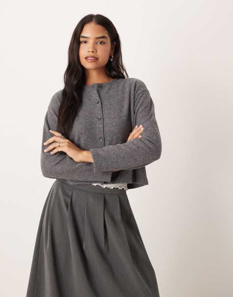 ASOS DESIGN – Superweiches, langärmliges Oberteil in Grau mit Knopfleiste, Kombiteil - view 1