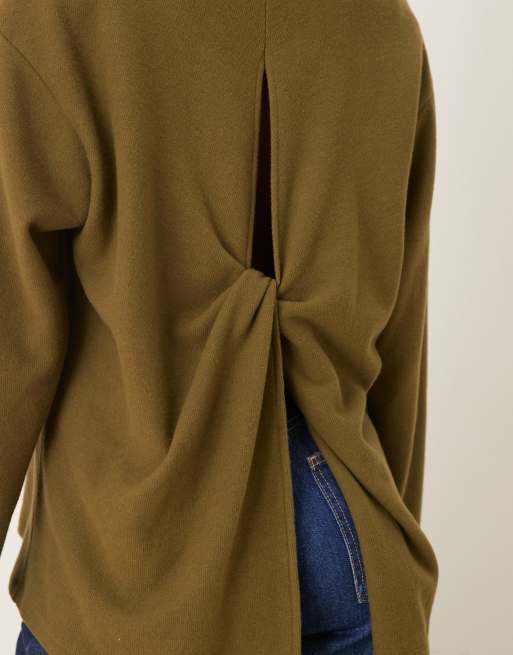ASOS DESIGN – Superweiches, langärmliges Oberteil in Khaki mit Knotendetail am Rücken, 2 von 4