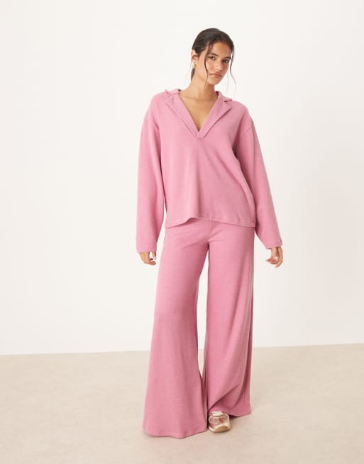 ASOS DESIGN – Superweiches, langärmliges Oberteil in Staubrosa mit Rugby-Kragen, 2 von 4