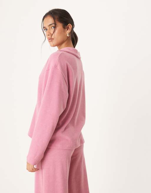 ASOS DESIGN – Superweiches, langärmliges Oberteil in Staubrosa mit Rugby-Kragen, 3 von 4