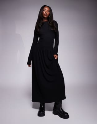 ASOS DESIGN - Superweiches Maxikleid in Schwarz mit tiefer Taille