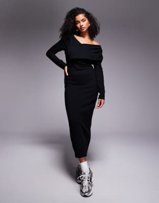 ASOS DESIGN - Superweiches Midikleid in Schwarz mit Wickel-Design vorne