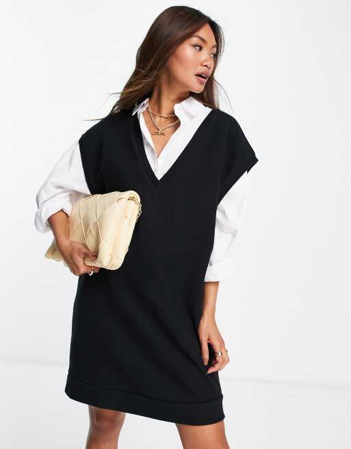 ASOS DESIGN – Superweiches Mini-Pullunderkleid in Schwarz mit V-Ausschnitt