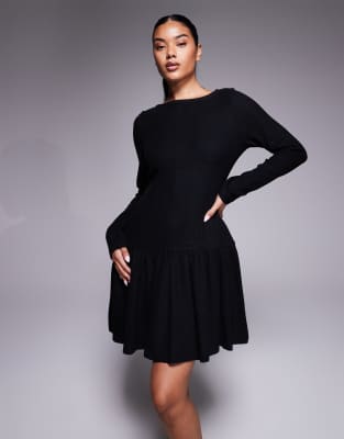 ASOS DESIGN - Superweiches Minikleid in Schwarz mit gerafftem Korsett-Taillendetail