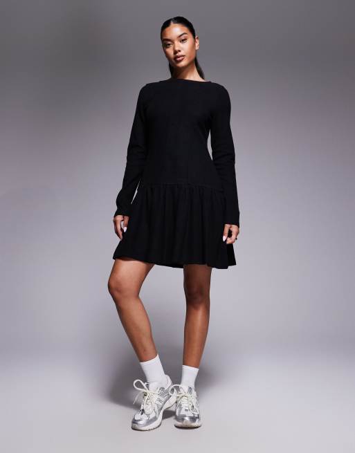 ASOS DESIGN – Superweiches Minikleid in Schwarz mit gerafftem Korsett-Taillendetail, 2 von 4