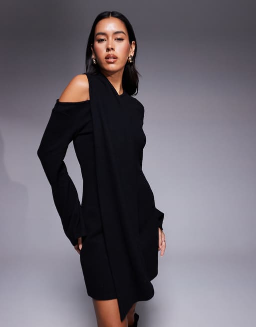 ASOS DESIGN – Superweiches Minikleid in Schwarz mit U-Boot-Ausschnitt und Schaldetail, 4 von 4