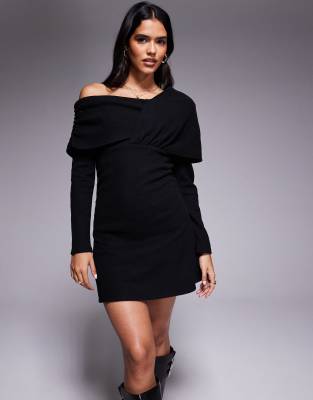 ASOS DESIGN - Superweiches Minikleid in Schwarz mit Wickeldesign und asymmetrischem Ausschnitt
