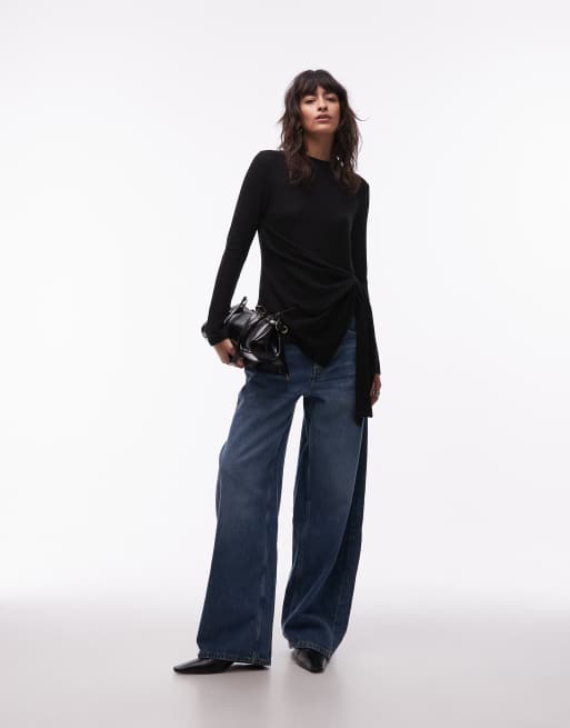 ASOS DESIGN – Superweiches Oberteil in Schwarz mit geraffter Seite und Drapierung, 2 von 4