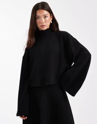 ASOS DESIGN - Superweiches Oberteil in Schwarz mit Stehkragen, Kombiteil