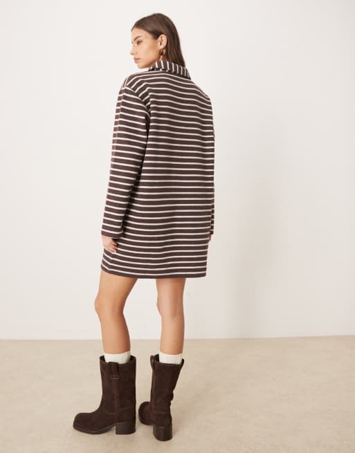 ASOS DESIGN – Superweiches Rugby-Kleid in Braun gestreift, 4 von 4