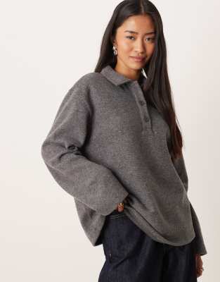 ASOS DESIGN - Superweiches Rugby-Oberteil in Grau mit Oversize-Schnitt, Kombiteil-Brown