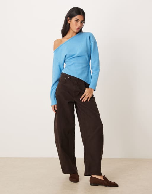 ASOS DESIGN – Superweiches, schulterfreies, langärmliges Oberteil in Hellblau mit Korsett-Taille, 4 von 4
