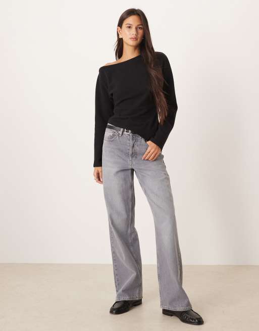 ASOS DESIGN – Superweiches, schulterfreies, langärmliges Oberteil in Schwarz mit Korsett-Taille, 3 von 4