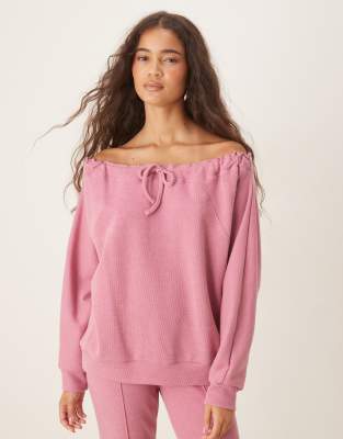 ASOS DESIGN - Superweiches, schulterfreies Sweatshirt in Rosa mit Tunnelzug