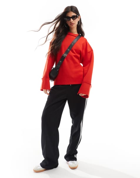 ASOS DESIGN – Superweiches Sweatshirt in Rot mit sichtbaren Nähten und breiten Ärmelbündchen - view 1