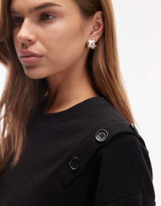 ASOS DESIGN – Superweiches Sweatshirt in Schwarz mit Knopfdetail an der Schulter, 4 von 4