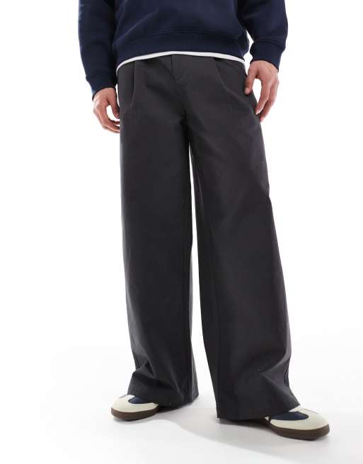 ASOS DESIGN super baggy chino with pleats and belt in charcoal