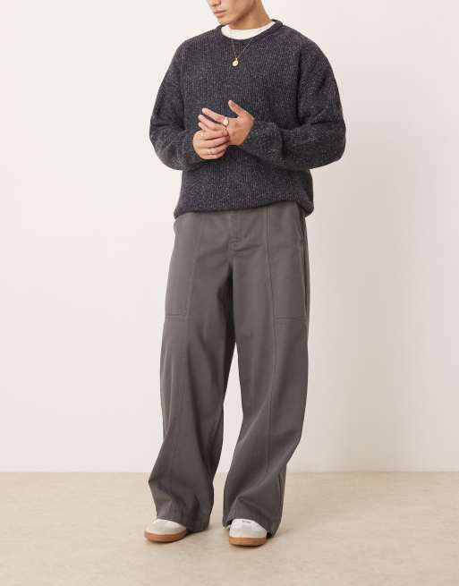 ASOS DESIGN – Superweite Hose in Anthrazit mit Bahnendesign
