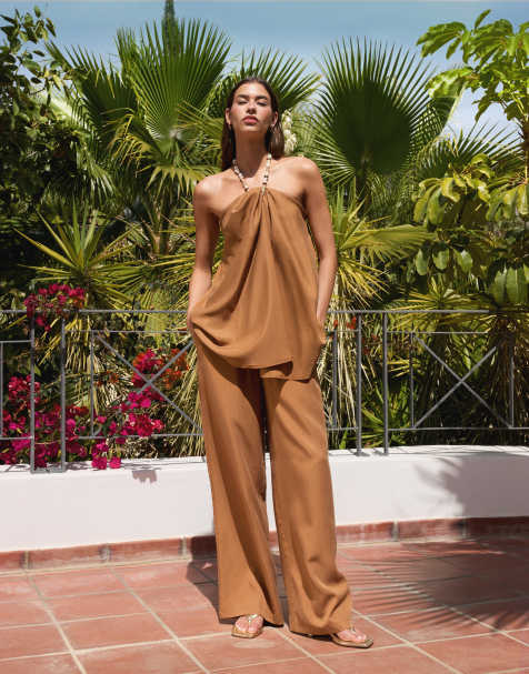 ASOS DESIGN – Superweite Hose in Camel mit weitem Bein, Kombiteil - view 1