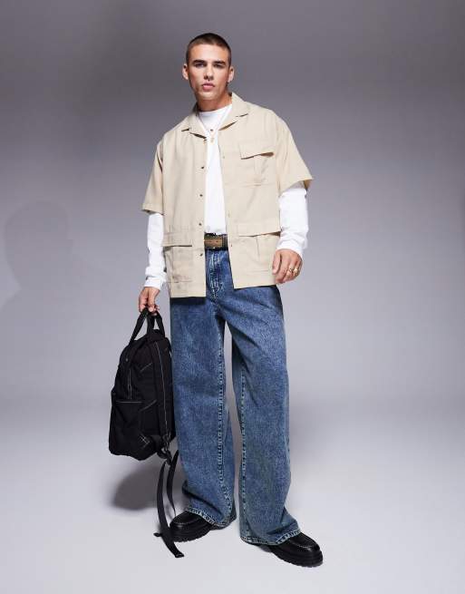 ASOS DESIGN – Superweite Jeans in dunkelblauer Waschung