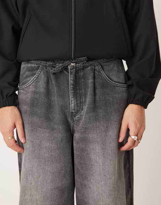 ASOS DESIGN – Superweite Jeans in schwarzer Waschung mit Kordelzugbund, 5 von 5