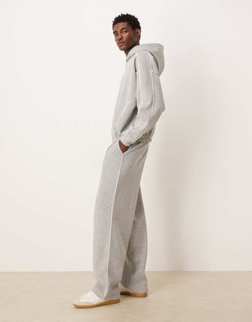 ASOS DESIGN – Superweite Jogginghose in Grau meliert mit seitlicher Paspelierung, Kombiteil, 3 von 5