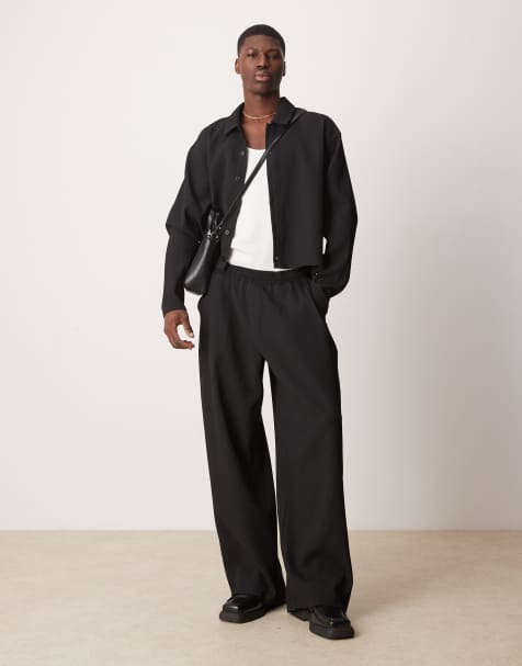 ASOS DESIGN – Superweite, plissierte Hose in Schwarz mit elastischem Bund, Kombiteil - view 1